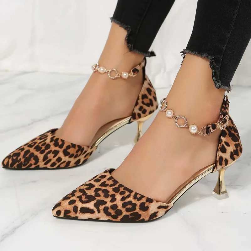 High Quality Leopard Print Womens High Heels Large New Sexy European and American with Hollow Shoes T241024