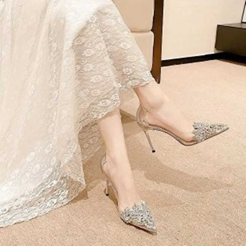 High Quality Womens single shoe new Korean transparent high toe sole Rhine champagne bridesmaid dress wedding shoes T241024