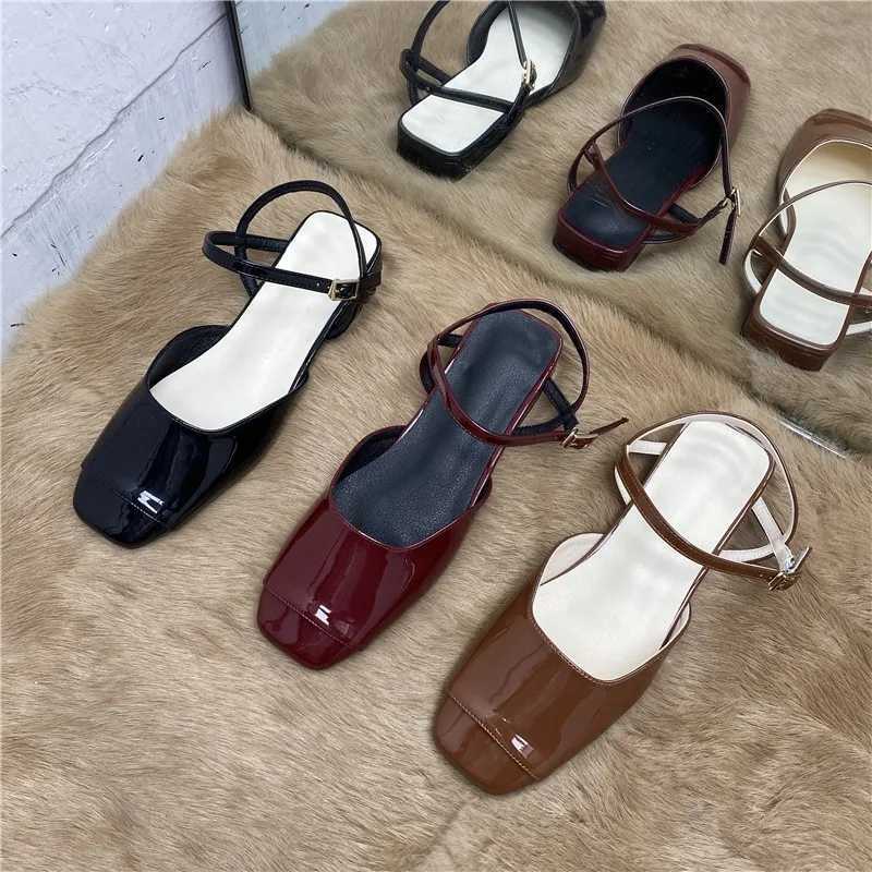 High Quality Square Toe Japanese Leather Mary Janes Shoes for Women Designer Slingback Summer Shoes Pahwork Leather Flat Womens Work Shoes T241024