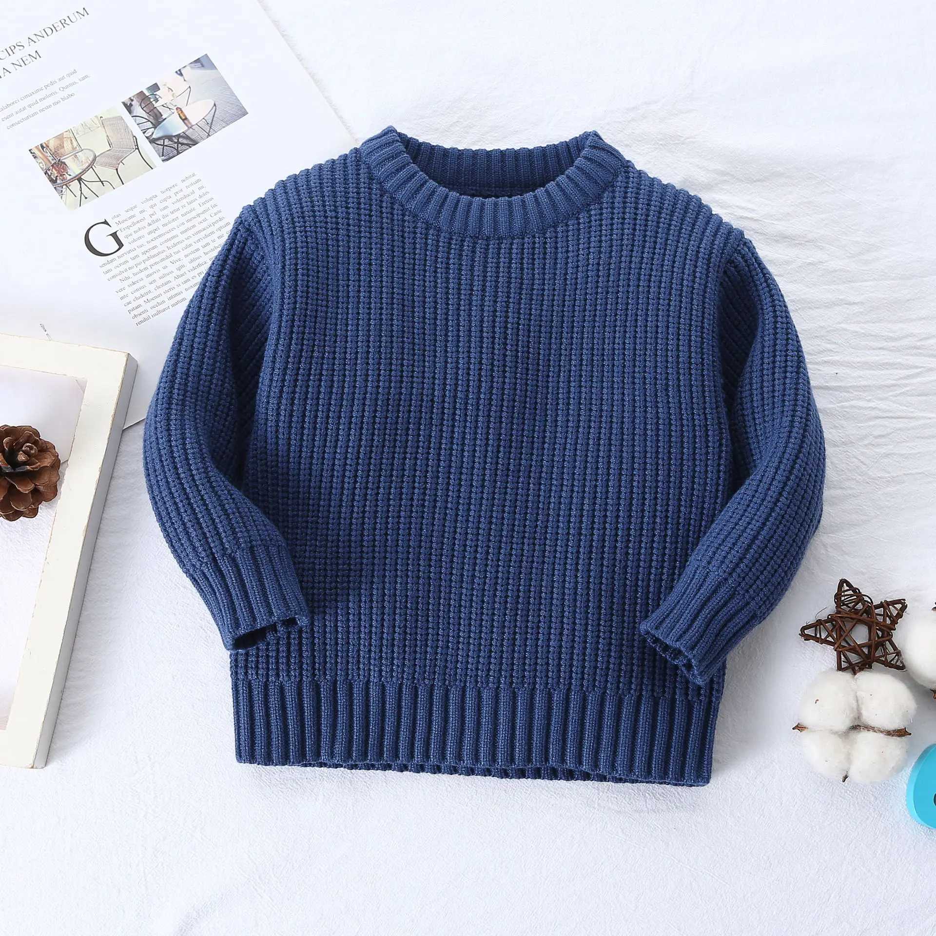 Ins Autumn Winter Childrens Boys Sweater Pure Cotton Ribbed Knitted Childrens Boys Pulling Loose Candy Color Baby Boys Knitted W241025