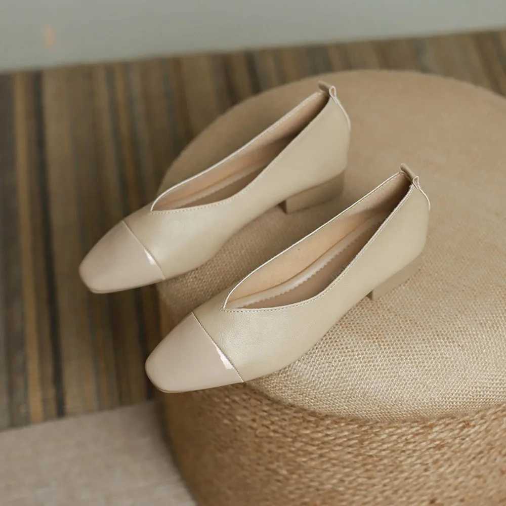 High Quality Genuine leather low heel womens shoes autumn new single shoe square toe womens shoes Zapatos Mujer T241024