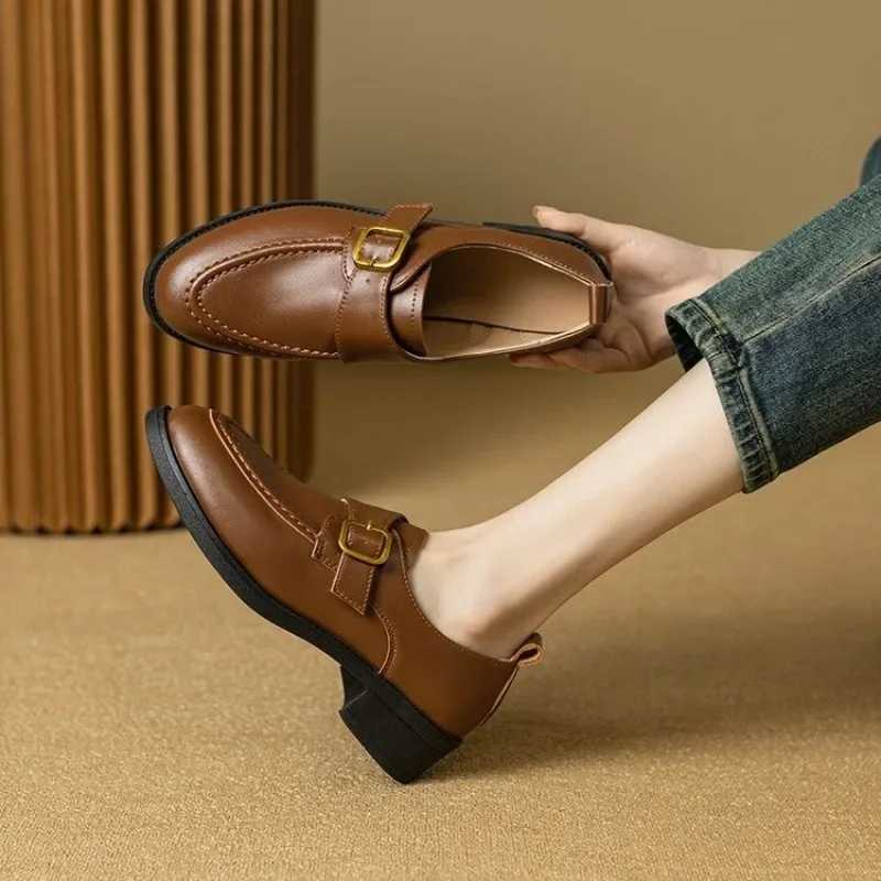 High Quality British style womens shoes flat shoes round toe casual womens shoes Oxford shoelaces fur prefabricated dress heel leather T241024
