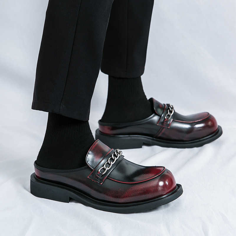 Men Dress Shoes Summer New Half Dragged Leather Shoes Small Fashion Formal Casual Shoes Business Shoes 241009