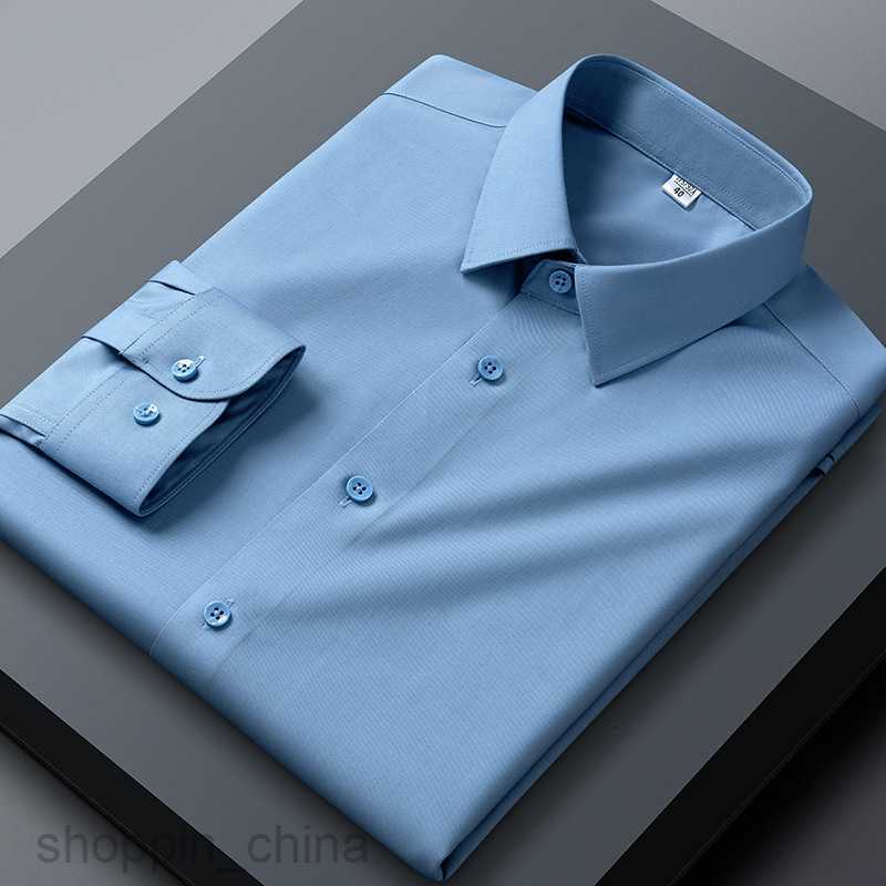 Men's Casual Shirts Bamboo Fiber Micro Elastic Shirt, Anti Wrinkle Long Sleeve Shirt for Middle and No Trace, No Ironing, Casual Men's Shirt