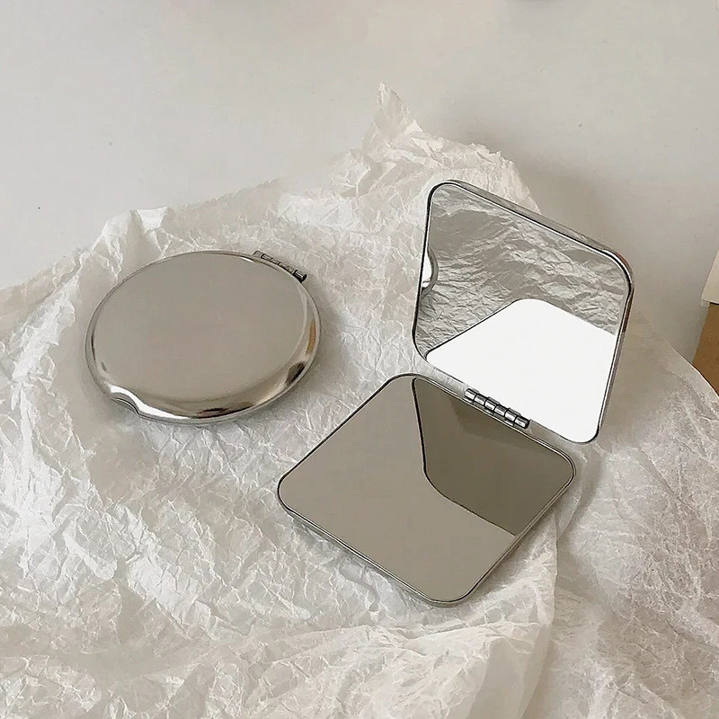 1pcs Portable Women Stainless Steel Makeup Mirror Hand Pocket FoldedSide Cosmetic Make Up Small Various Shapes 241024