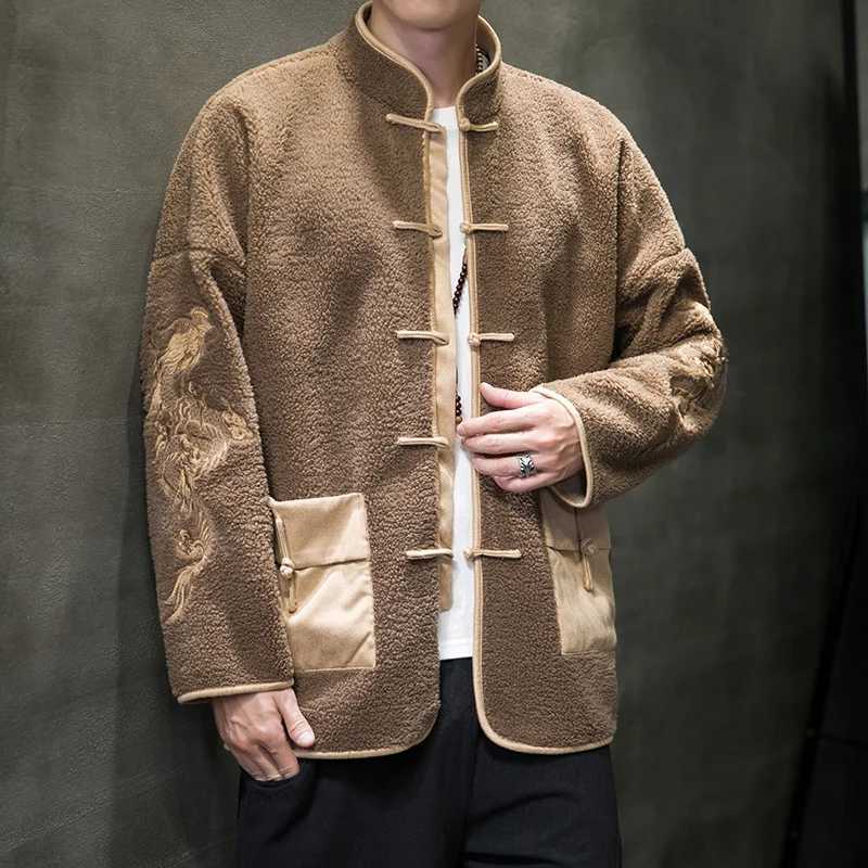 2023 autumn winter mens cashmere cotton padded jacket mens dragon embroidery Parkasmens warm velvet coat Chinese style Parkas W241024