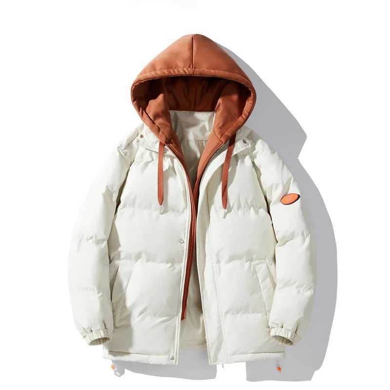 Winter new mens hooded park fashion casual thick jacket outdoor windproof mens solid color matching W241024