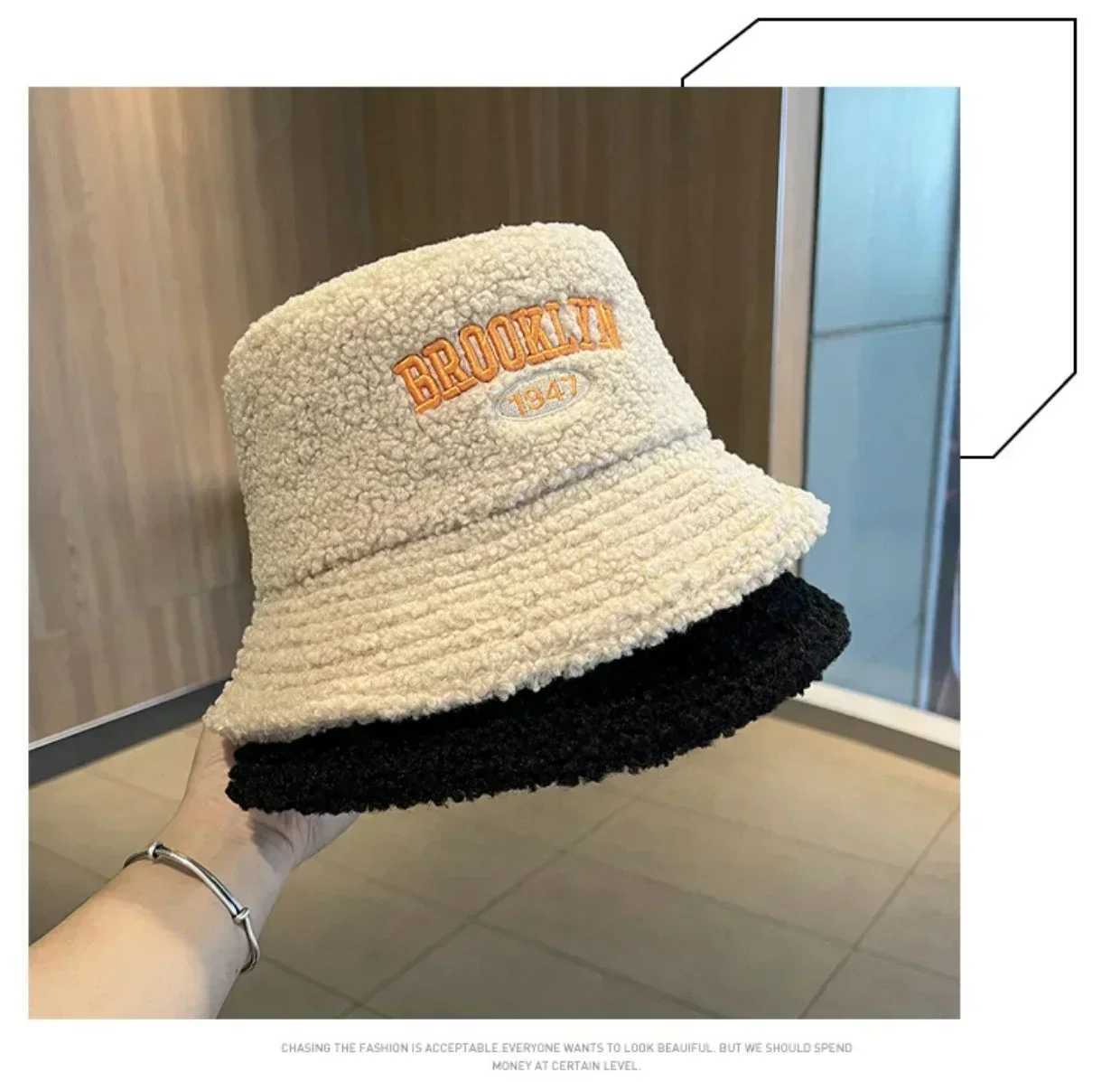 Warm and Comfortable Lambswool Bucket Hat with Letter Embroidery for WomenX241025