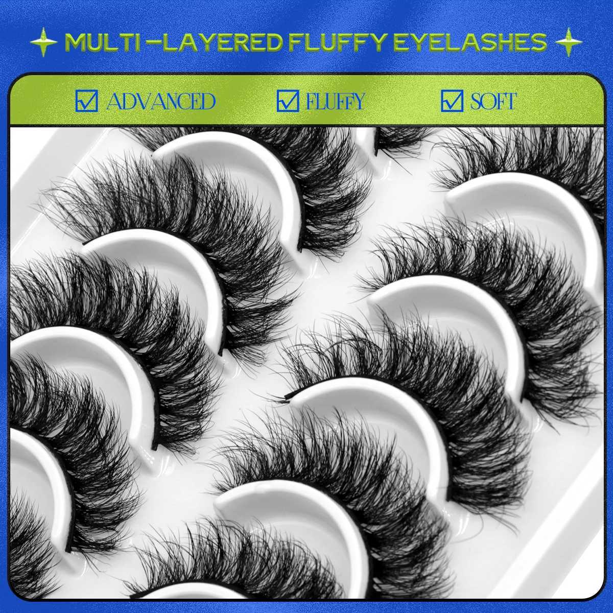 Groinneya 10 pairs of cat eye eyelashes fluffy artificial mink eyelashes 8D Wispy eyelash pack dramatic long thick eyelashes false eyelashesW241024