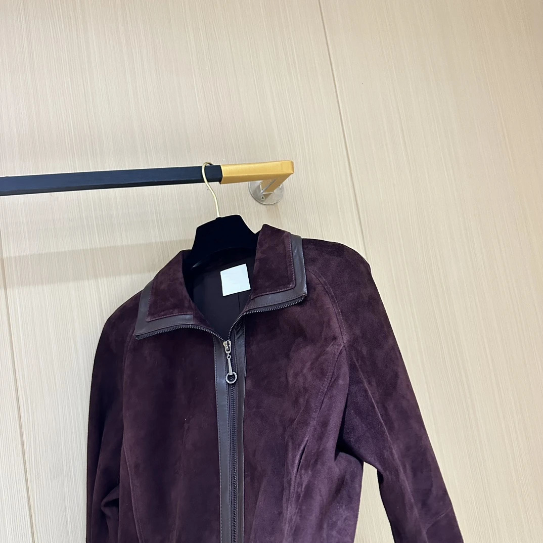 Genuine leather womens autumn solid sheepskin lapel zipper Normcore fashion basic womens clothing 241024