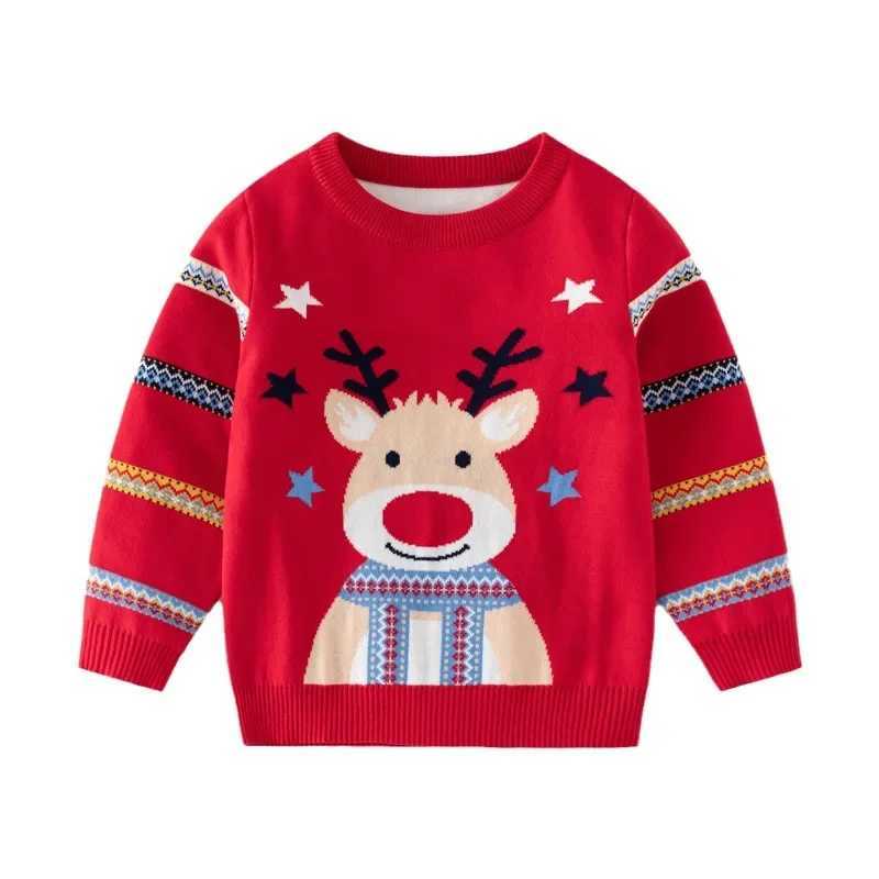 European American style childrens clothing boys Christmas deer print sweater spring new striped sleeve knitted sweater W241025