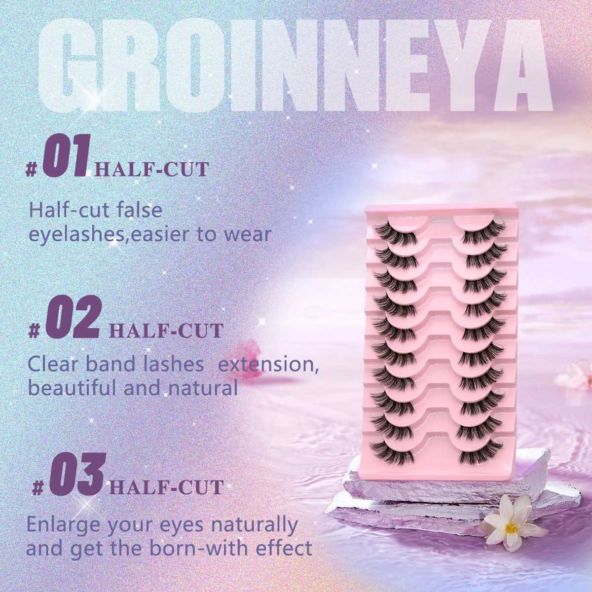 GROINNEYA Half Eyelid 5/6/10 Double Cat Eyelid Transparent Strap False Eyelash Enhancement Natural Appearance Eyelash ExtensionW241024