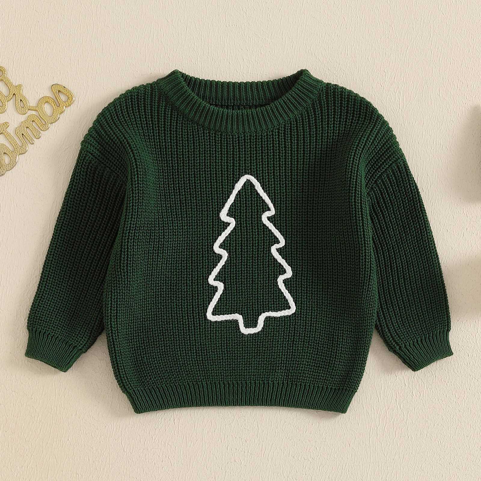 Citgeett Winter Christmas Childrens Girls Boys Sweaters Tree Embroidered Long Sleeve Pullup Top Christmas Clothing W241025