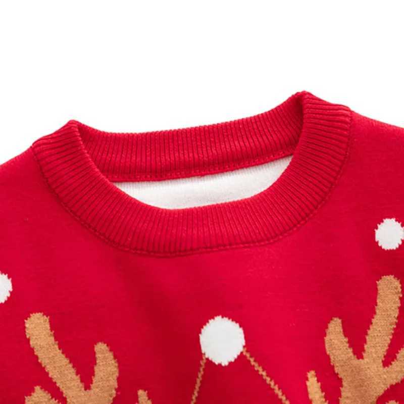 Winter Childrens Thick Sweater Boys and Girls Double Deer Jacquard Knitted Sweater Red Christmas Decorative Sweater W241025