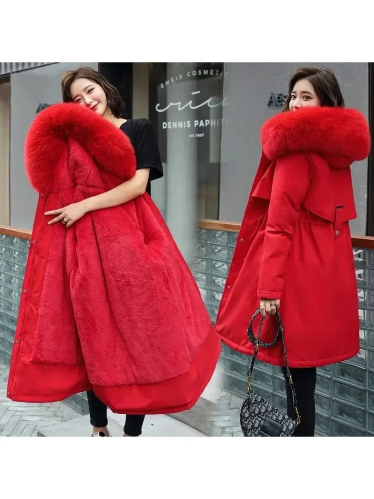 Winter Jacket 2025 Women Parka Clothes Long Coat Wool Liner Hooded Fur Collar Thick Warm Snow Wear Fashion 241021
