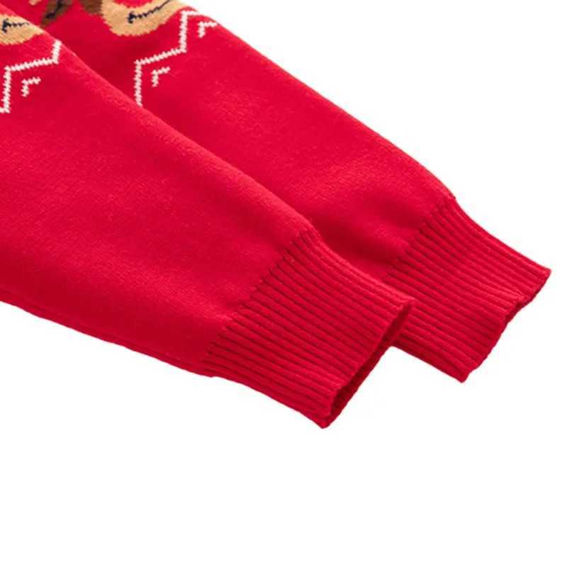 Winter Childrens Thick Sweater Boys and Girls Double Deer Jacquard Knitted Sweater Red Christmas Decorative Sweater W241025