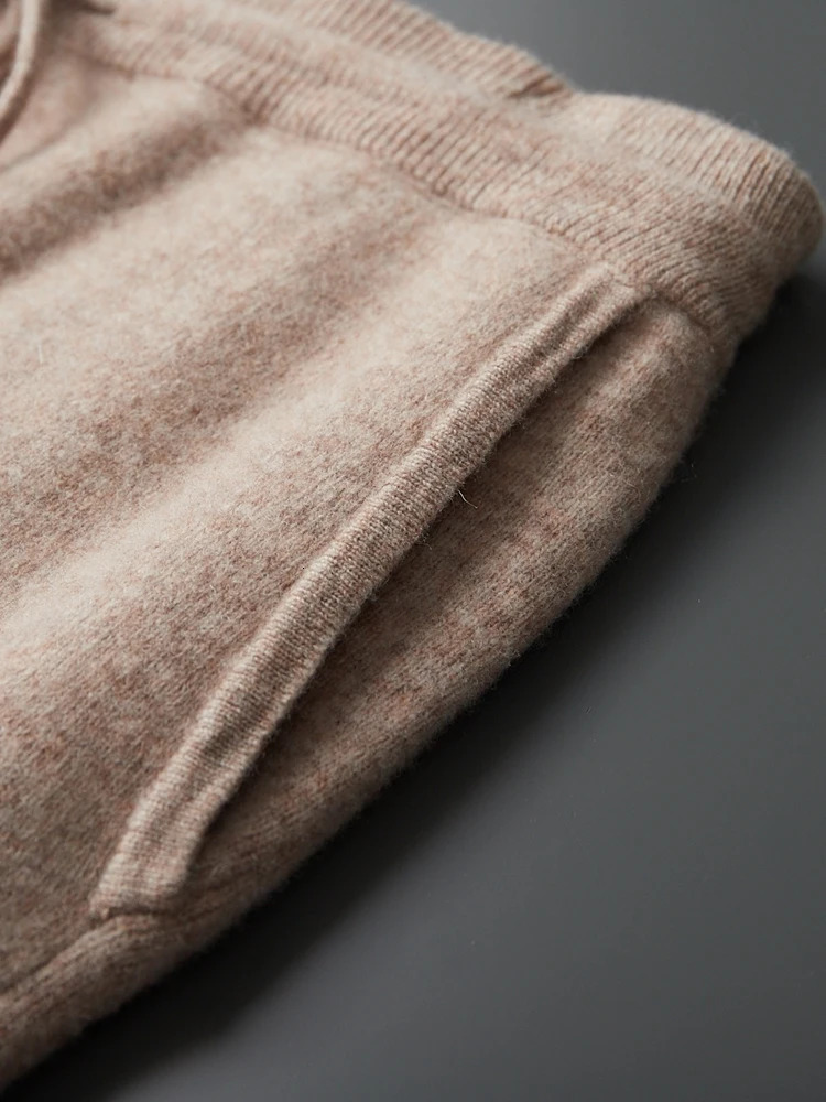 100% Merino wool knitted pants autumn and winter thick mens high waisted small leg pants casual fashion solid color warm pants 241024