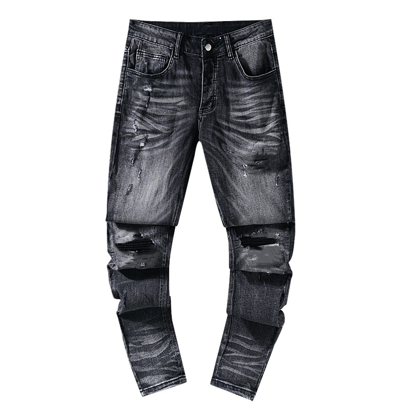 Fashion Jean Knee Hole Street Wear Motorcycle Sweatpants Casual Designer Jogger Pants Hip Hop Black Blue Jeans Men