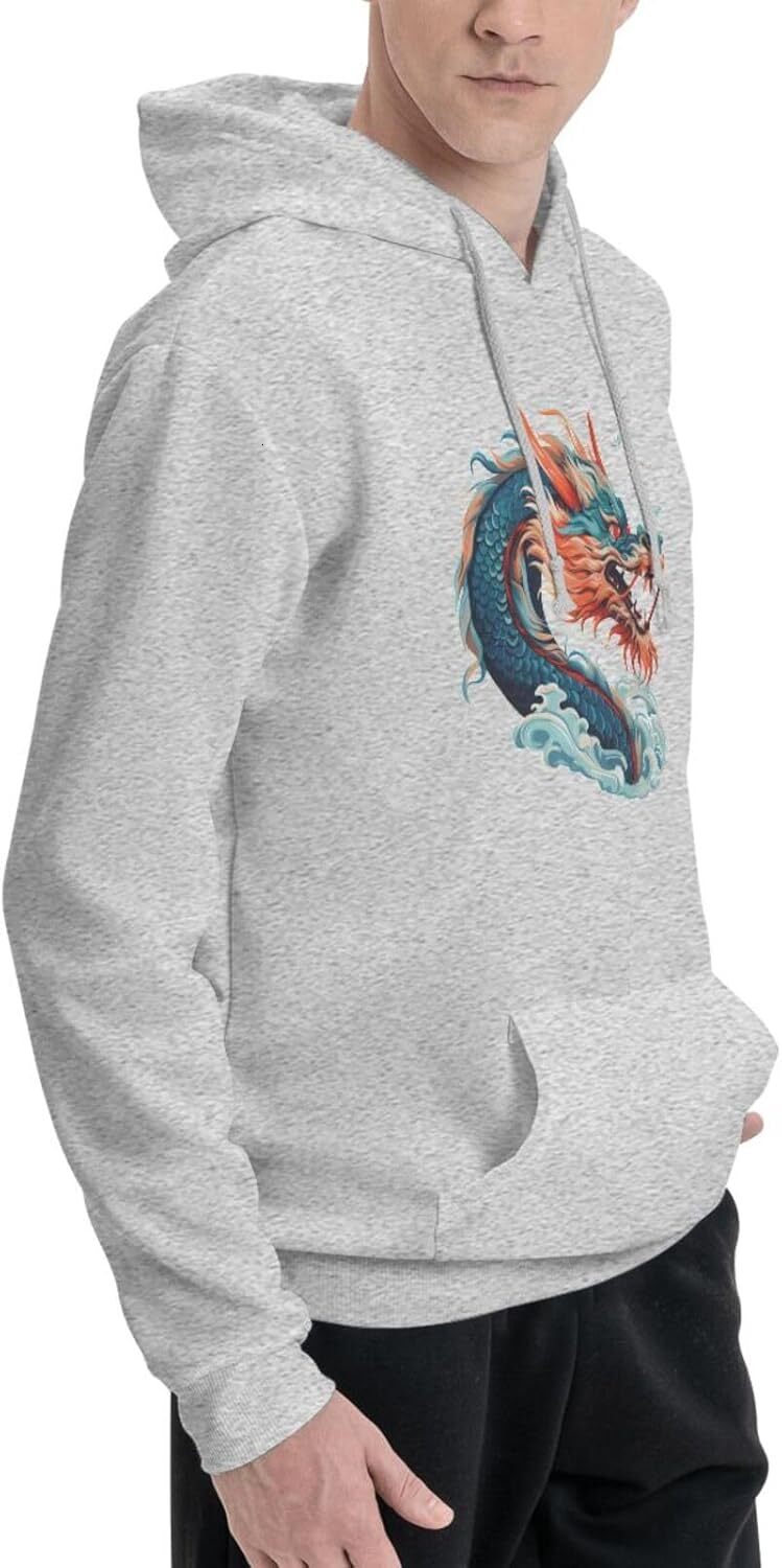 Hoodie for Mens Womens Funny Cartoon Chinese Dragon Print Hoodie for Women Men Animals Lovers Pullover Hoodies Sweatshirt Clothing Graphichandsome