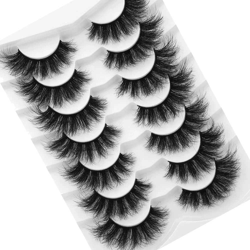 7 pairs of artificial mink fluffy eyelashes fake eyelashes thick curls dramatic cat eye eyelashes long strips Wispy eyelash bagW241024