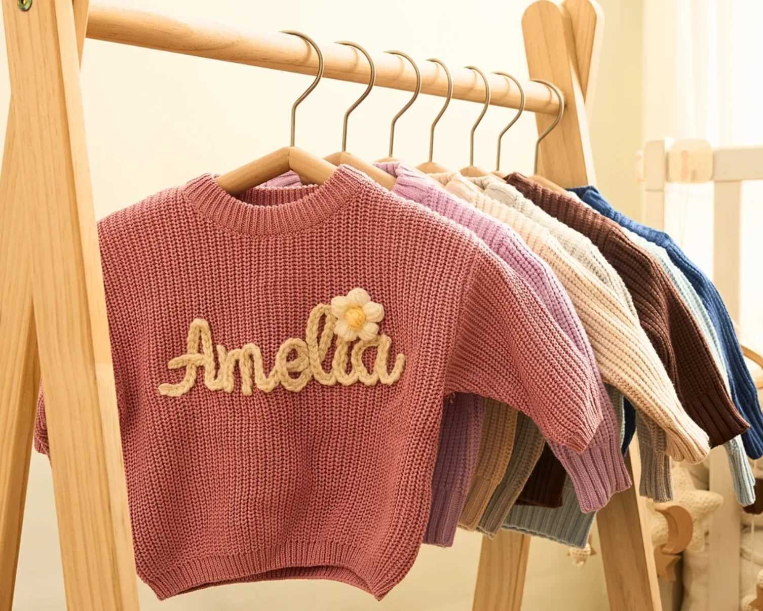 Customized name sweaters hand embroidered name sweaters personalized baby sweaters and winter womens clothing for newborn girls W241025