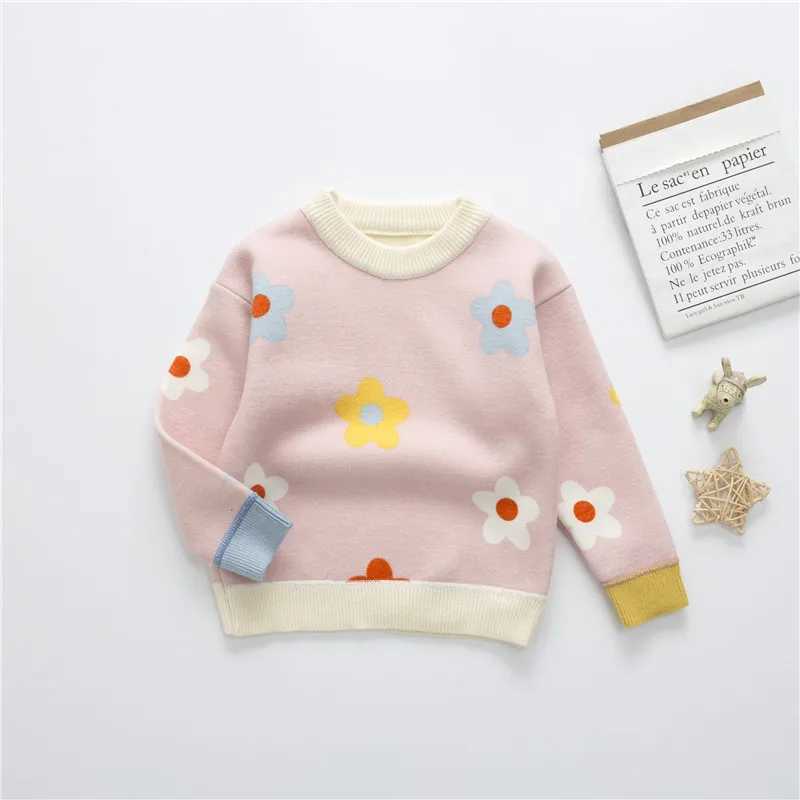 2024 Autumn Winter Girls Flower Knitted Sweater Baby Children Thick Keep Warm Long Sleeve Nursery Children Zipper W241025