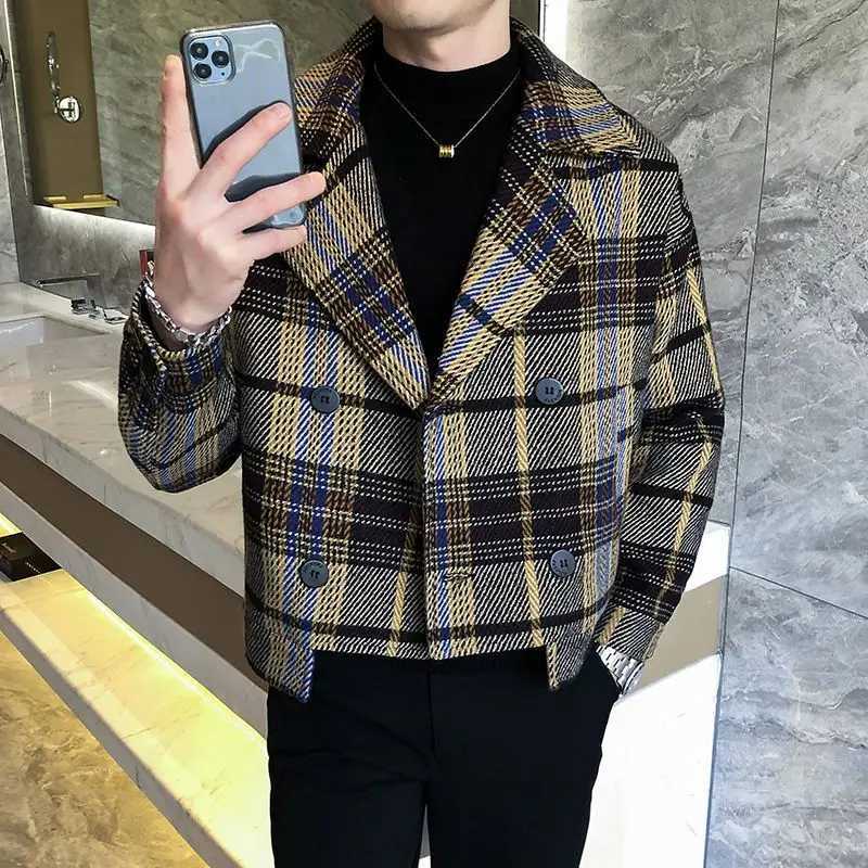 Mens wool and blend jacket roller coaster winter sales mens windproof jacket plain weave retro Harajuku trade high-quality clown Y2k W241024