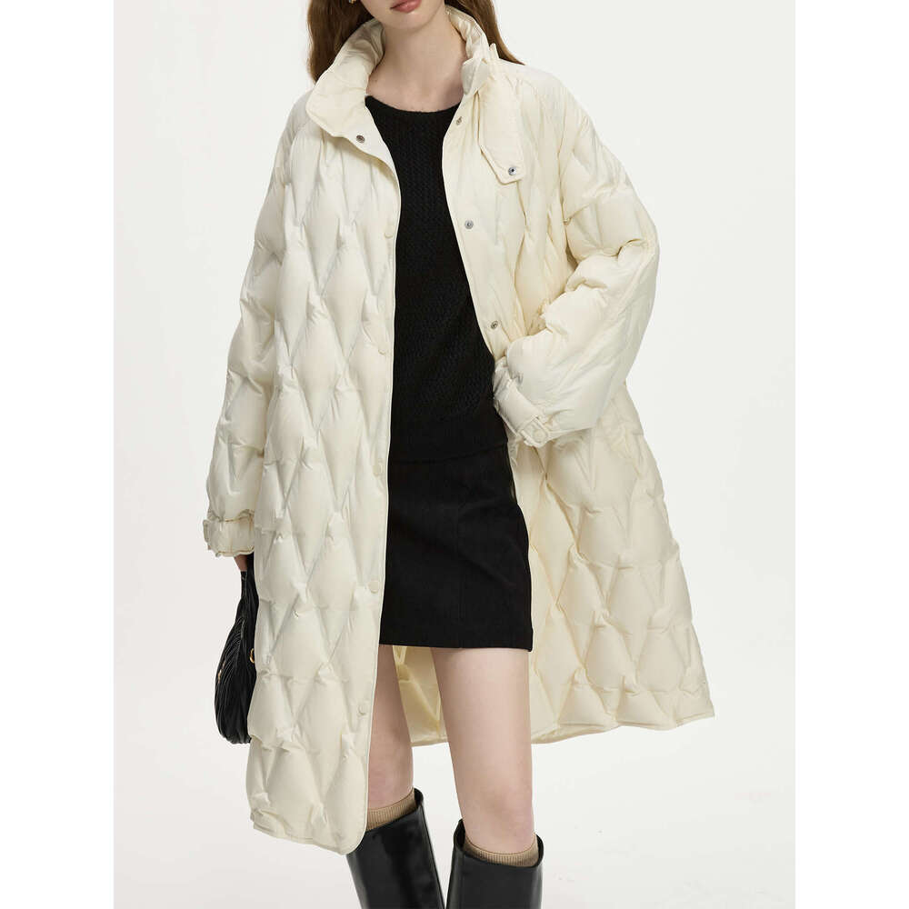 FSLE 190.6G Filg Amount Women Winter Long Jackets Stand Collar Lightweight Black Down Coat With Sashes 24Fs14461