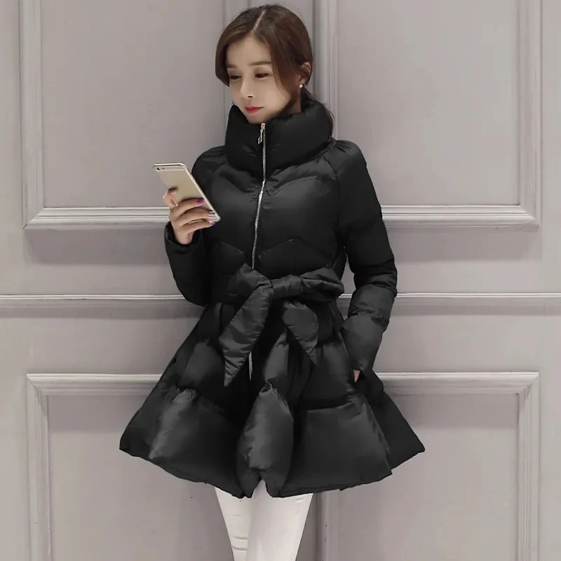 Womens Winter Jacket Warm Thicken Down Cotton Coat Female Fluffy Skirt Jackets Long Sleeve Parkas Outerwear 241021