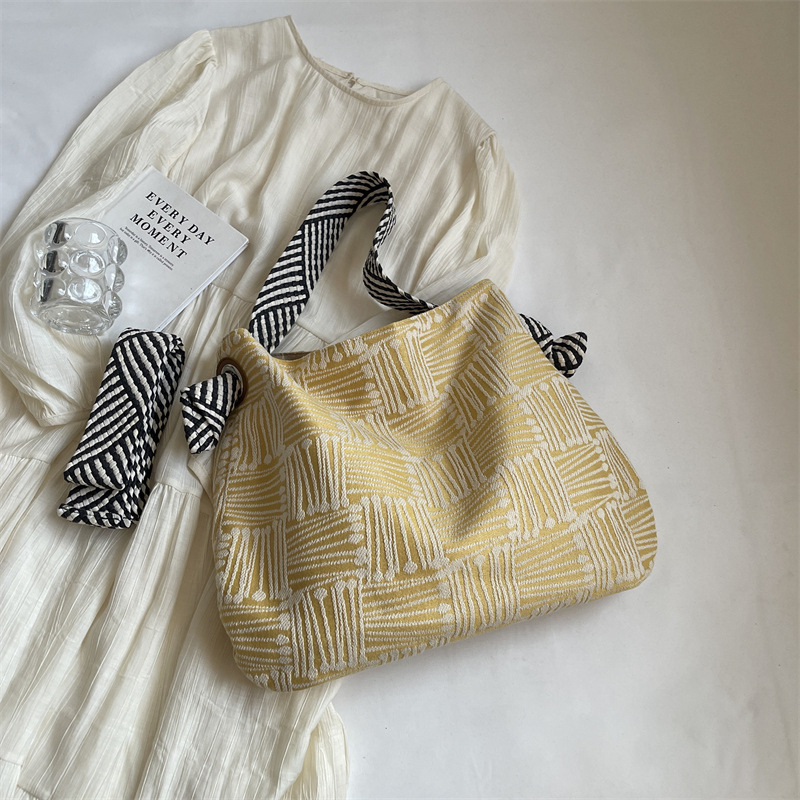 Shoulder Bags Women's Fashion Armpit Bag Canvas Bag Mori Canvas Geometric Stripe Shoulder Bag Work Commuter Bag Large Capacity Totes Women's