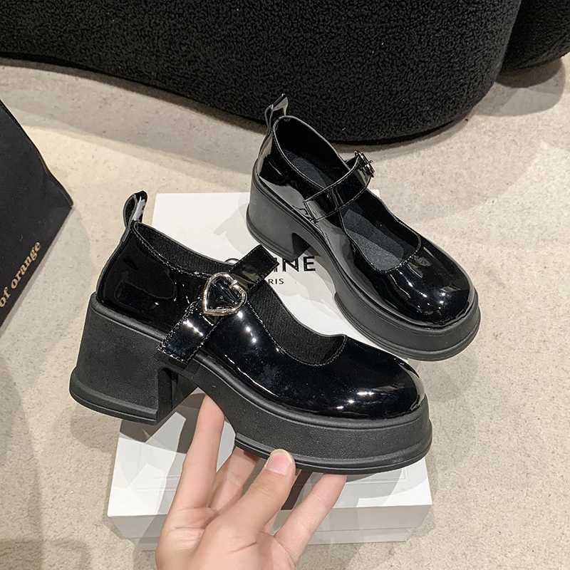 High Quality Mary Jane womens summer new round toe thick soled pump small leather shoes womens high heels T241024