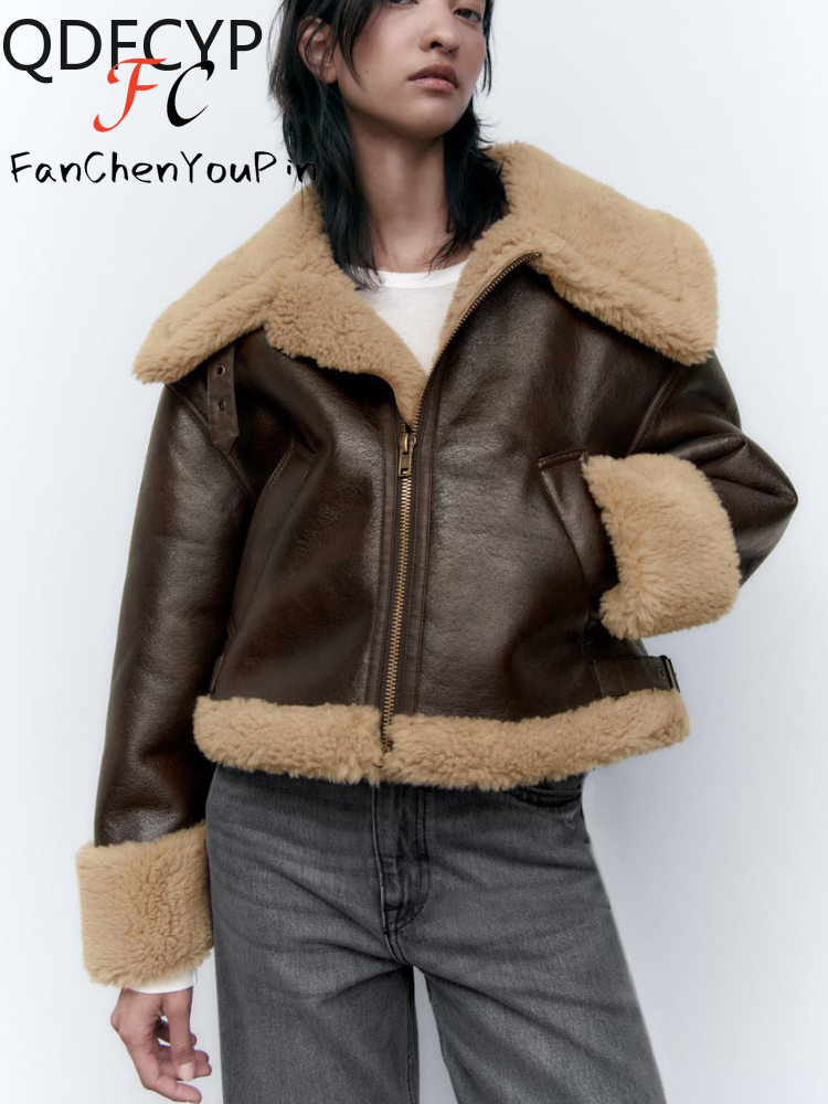 Womens Coats New Autumn Winter 2024 Casual Vintage Large Lapel Short Pockets Jacket Top Loose Lamb Wool Lazy Warm For Women