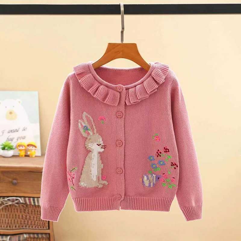 Cute pink rabbit sweater with small chicken cotton sweater autumn childrens clothing W241025