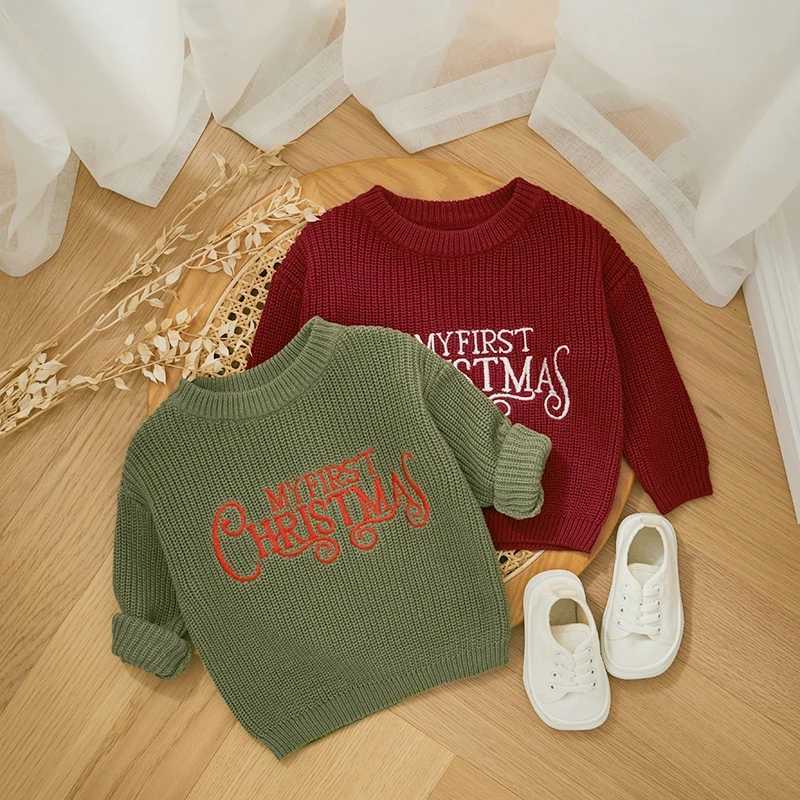 My First Christmas Baby Girls Clothes Newborn Knitted Sweater Kid Winter Warm Casual Jumper Long Sleeve Letter Pullover Knitwear W241025