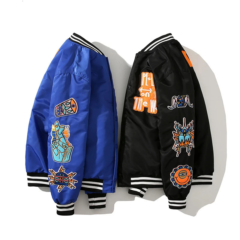 Men Abstract Embroidered Baseball Jacket Coat Autumn Winter Hip Hop Mens Women Orange Loose Streetwear Windbreaker 241025