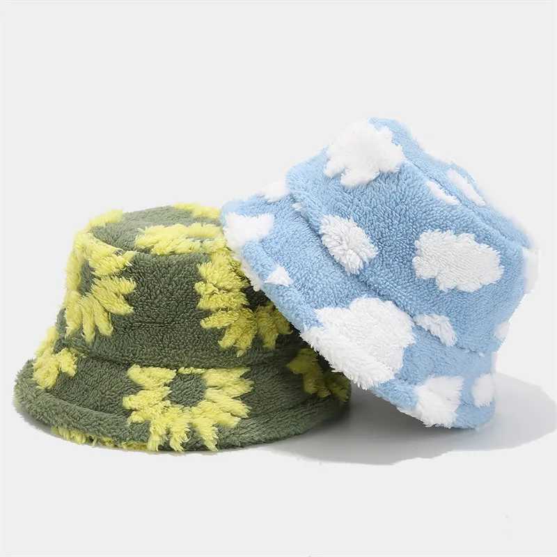 2024 Autumn Winter Acrylic Floral Print Warm Fisherman Hat Bucket Hat Outdoor Travel Sun Cap For Girl And Women 68X241025