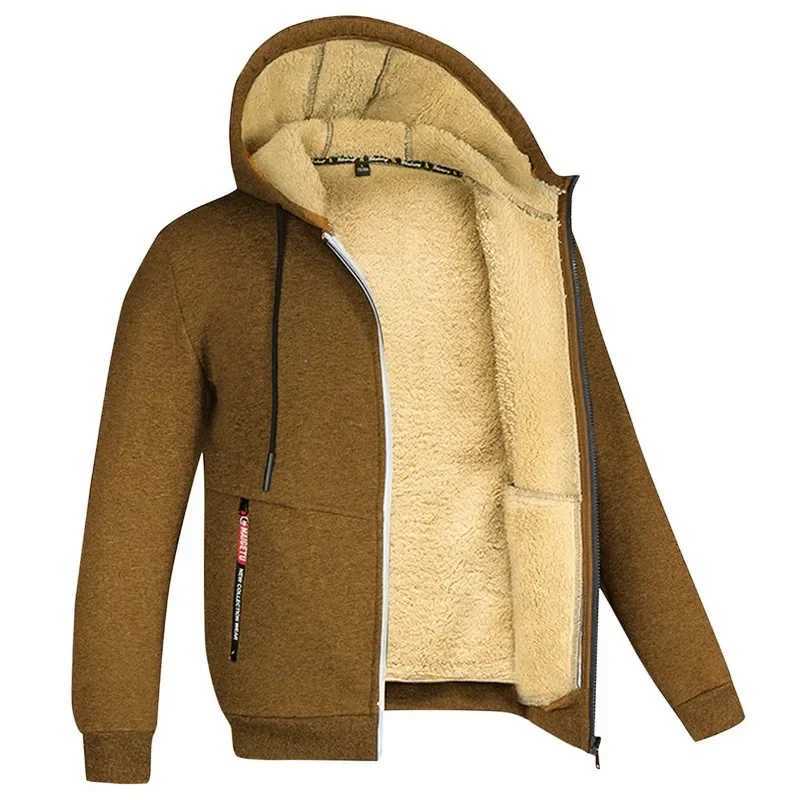 Winter Lambswool Zipper Hoodie Thick Warm Jacket Long Sleve Sweater Casual Sports Flce Black Hoodie Mens Coat W241024