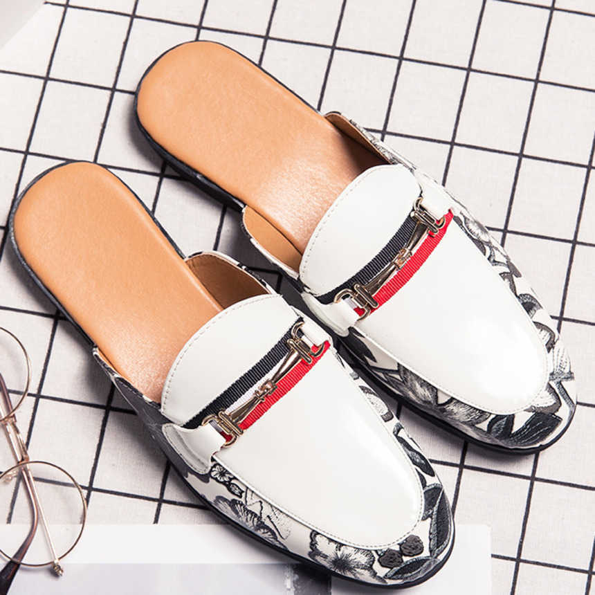 Men Dress Shoes Summer Leather Shoes Slippers Mens Lazy Casual Shoes Cool Slippers One Foot And Half Slippers Trendy Small Leather Shoes 241009