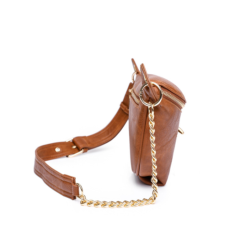 Women's Fashion Bag: Vintage Style Crossbody Bag, Retro PU Leather Chest Bag With Chain Waist Strap - Lightweight For Daily Use New Free Delivery