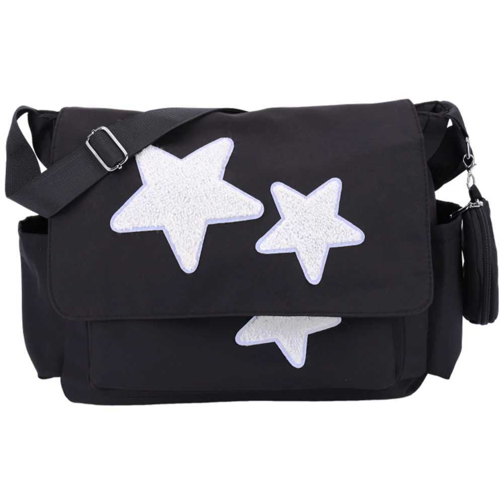 Women Kawaii Shoulder Bag with Coin Purse Star Patches Simple Crossbody Large Capacity Lovely Satchel Girls Daily 241025