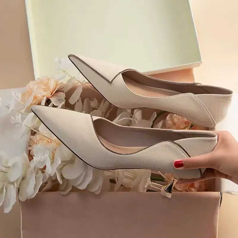 High Quality Pointed Toe sexy womens shoes with mid high heels suitable for womens offices thin Rhine beige popular the last high-quality Y2k T241024
