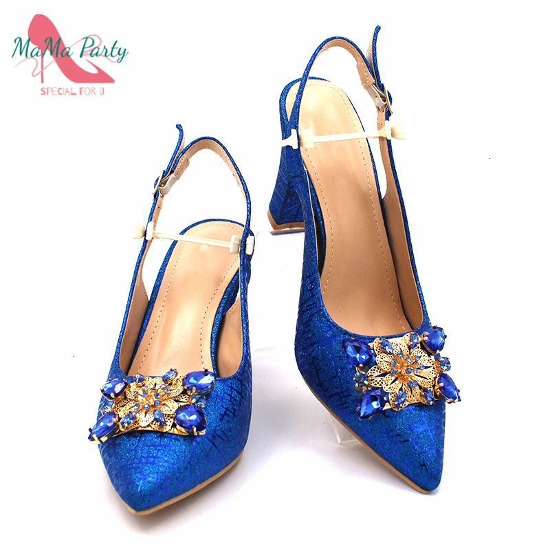 2024 Nigeria Womens Shoe Matching Bag Set Royal Blue Italian Womens Pump for Wedding Parties 241024