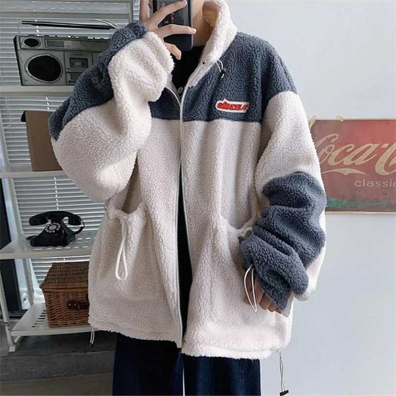 Winter coat mens fashionable warm polar Flce thick coat 2021 loose wild collar cashmere coat plus size mens clothing W241024