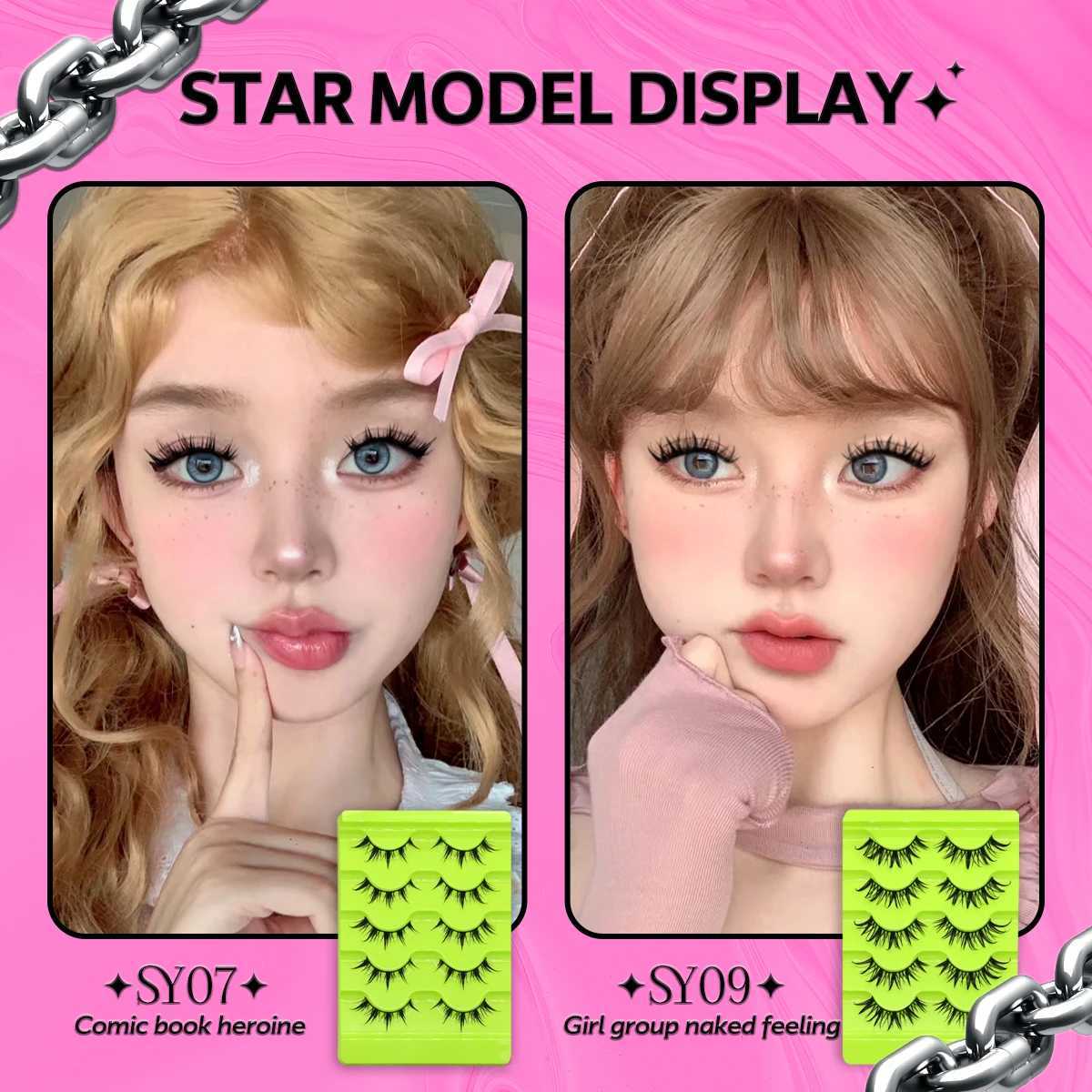 Groinneya 5 pairs of comic eyelashes 3D natural fake eyelashes soft cross Wispy eyelashes natural 3D artificial mink eyelashes extensionW241024