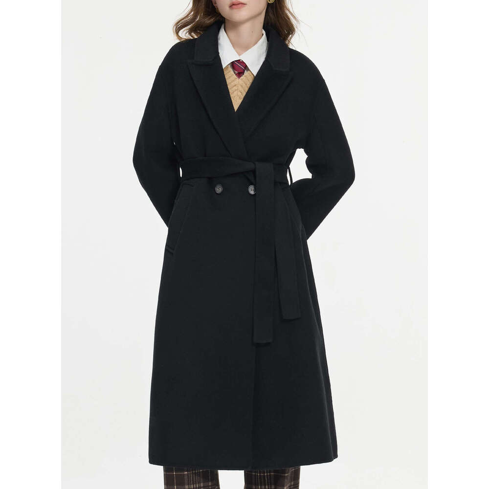 FSLE 100% Wool Bump Collar Drop Shoulder Suit Tweed Classic Jacket For Women 2024 New Design Medium-Length Coat 24Fs14217