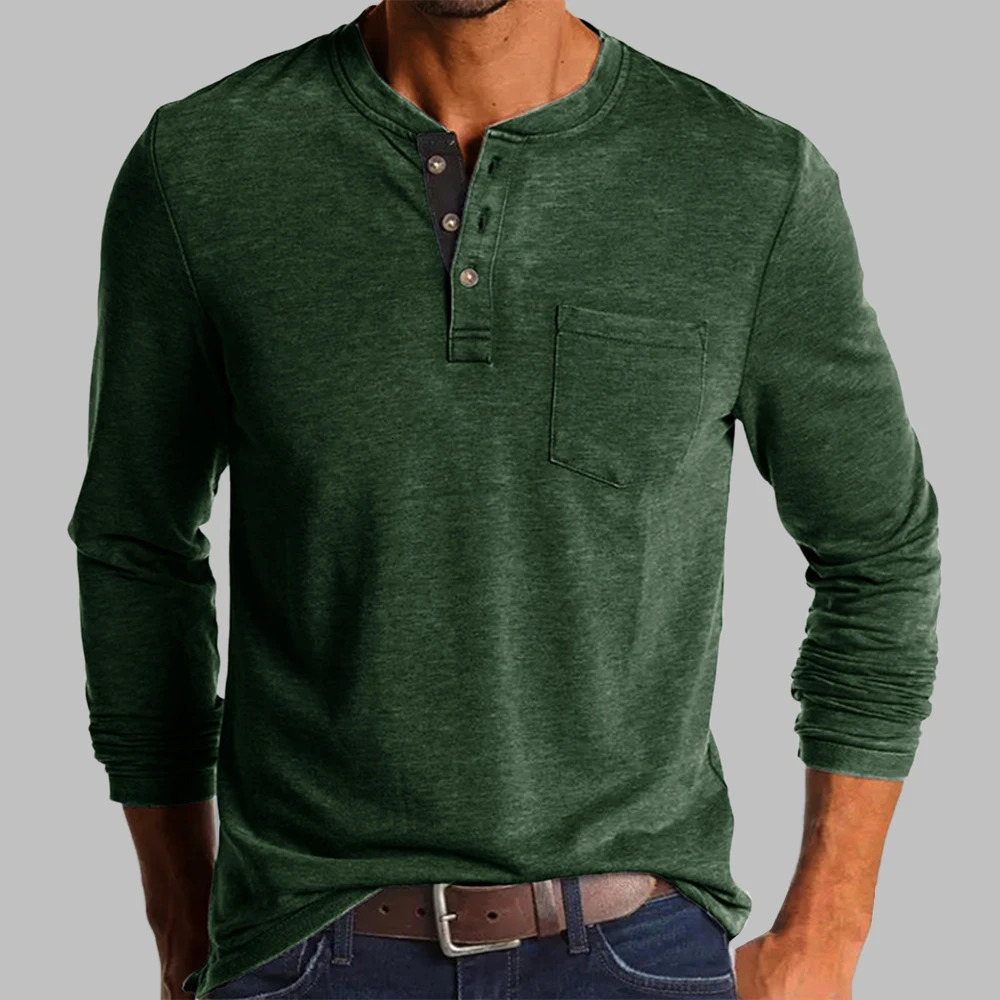Spring/Autumn Trends Mens Elegant Fashion Button Half Open Collar Solid Color Long Sleeve Pocket Top Mens Shirt 241024CJ