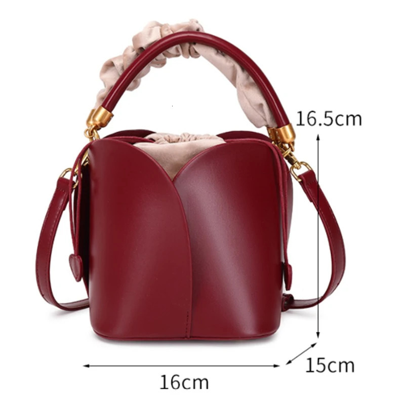Red Bride Petal Bucket Bag Women Handbag Vegetable Basket Crossbody Single Shoulder 241021