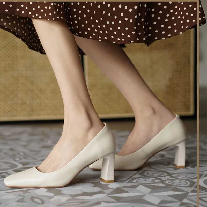 High Quality Womens Thick High Heels 6.5CM Pump Spring/Autumn Square Toe French Casual Professional Shoes Zapatos Mujer De Vir T241024