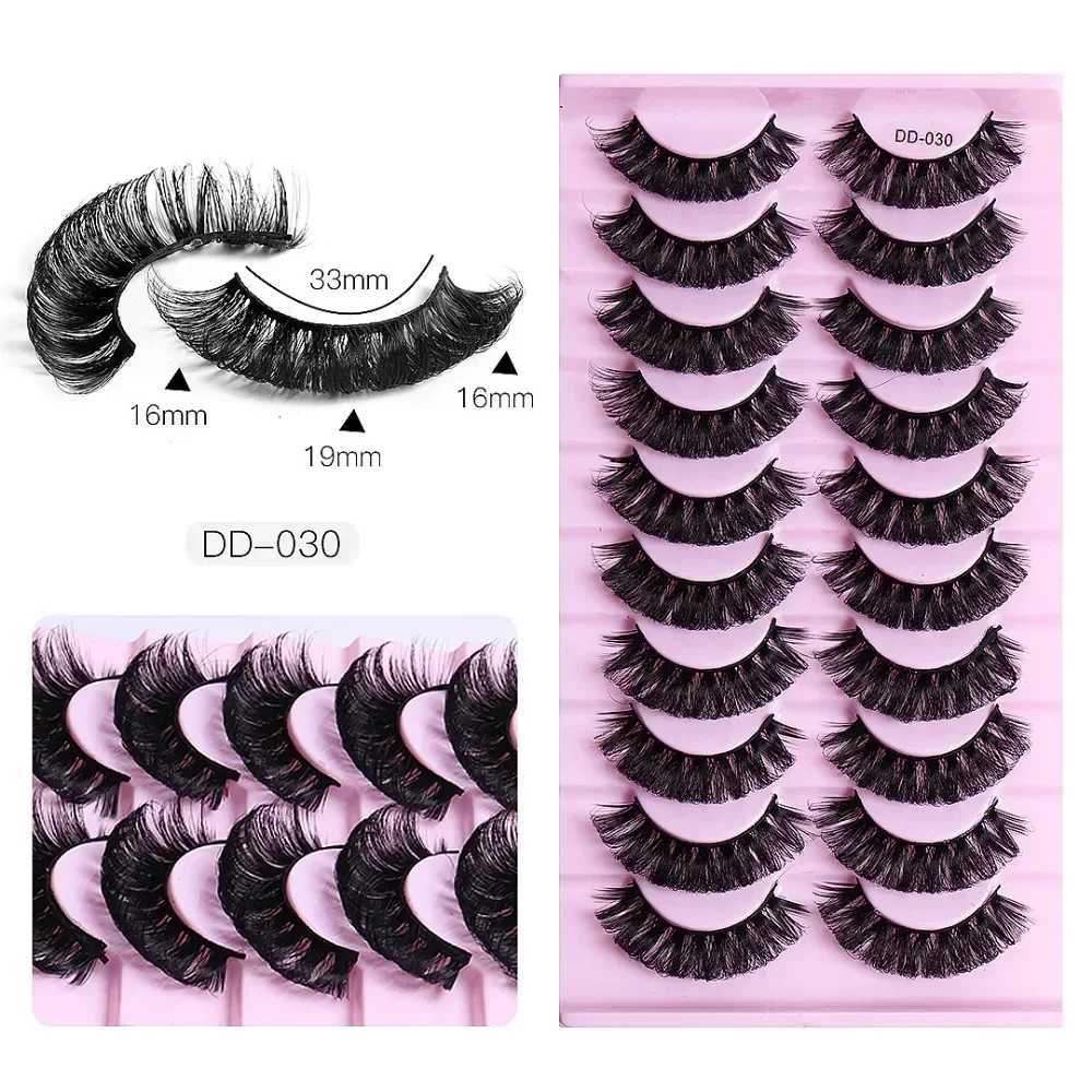 10 pairs of Russian striped eyelashes DD curly eyelashes 3D reusable fluffy false eyelashes Russian extensionW241024