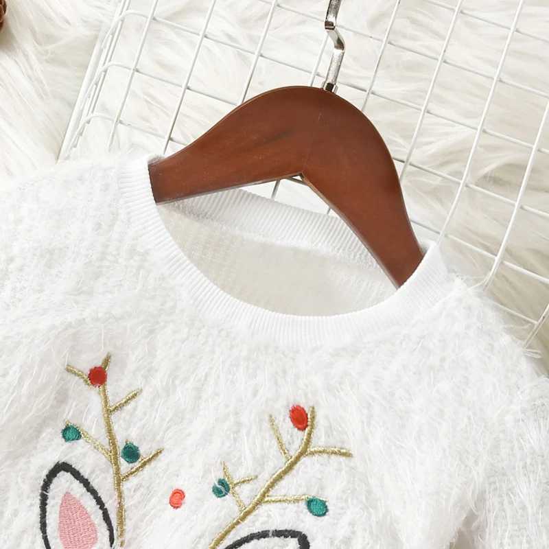 Citgeett Winter Christmas Childrens Girls Sweater Crew Collar Long Sleeve Reindeer Pattern Knitted Fuzzy Loose Suitable Zipper Top W241025